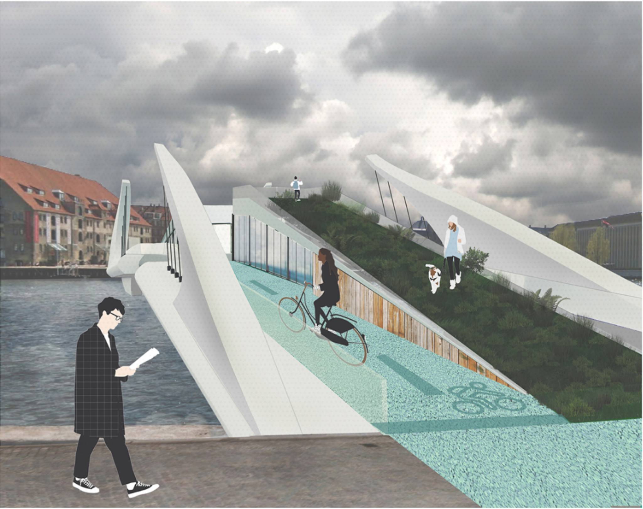 Separated bicycle lane and pedestrian zones enhance safe and fluid urban mobility.