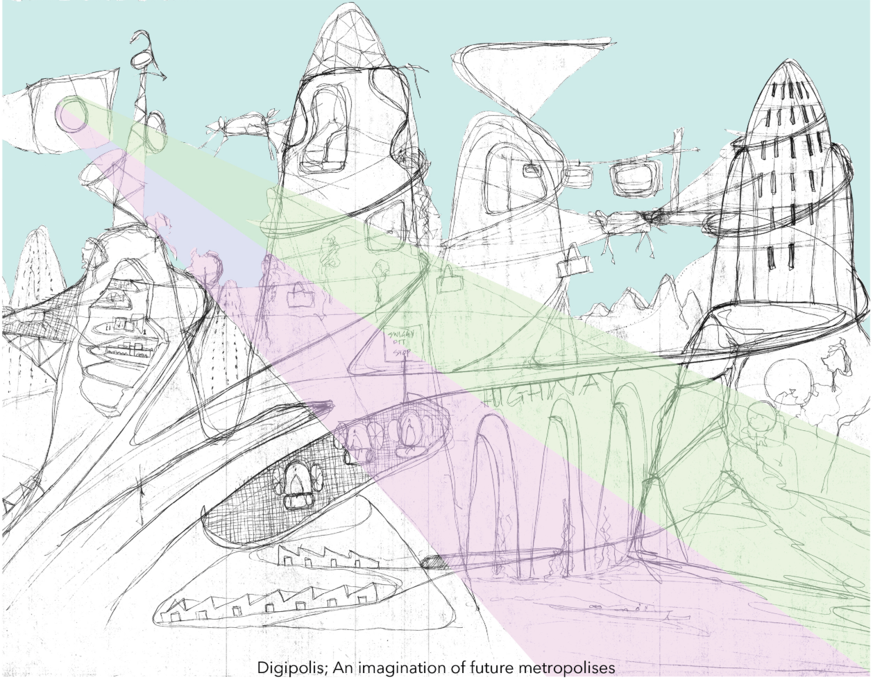 Digipolis: Concept sketch of a future smart metropolis.