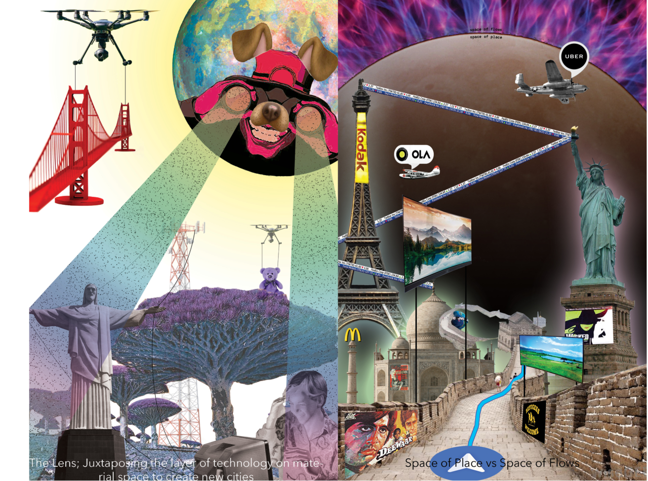 Technology overlaying physical space—space of place vs space of flows.