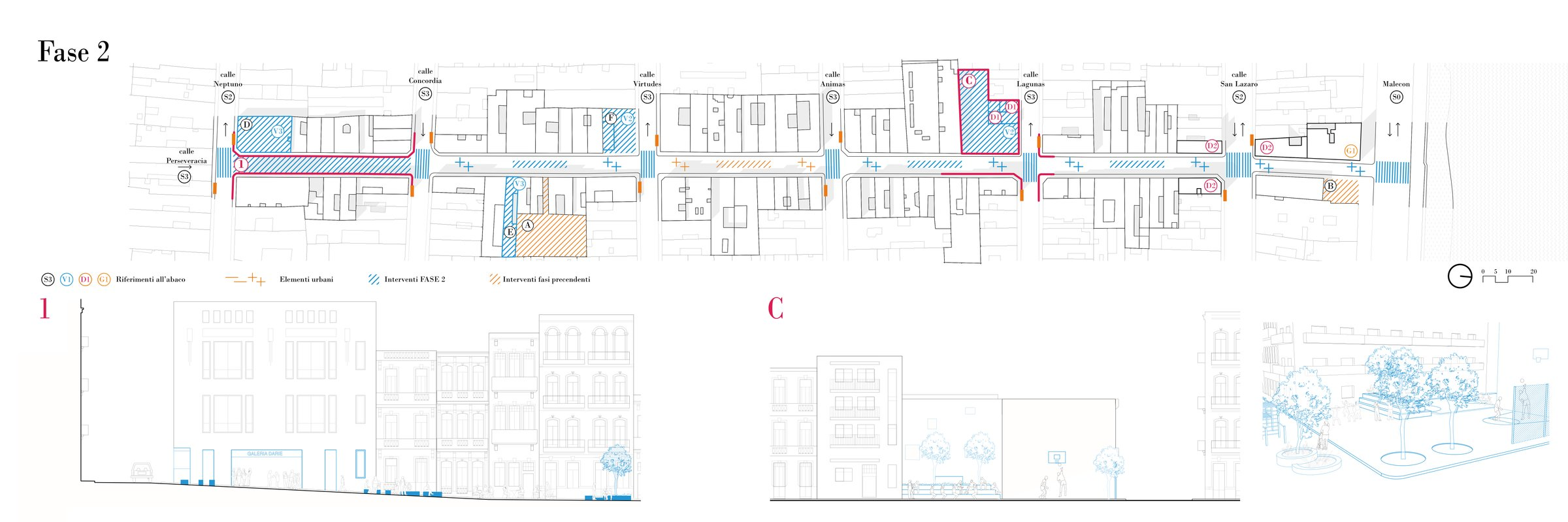 Phase 2 regeneration plan activating intersections and rehabilitating key buildings through adaptive reuse.