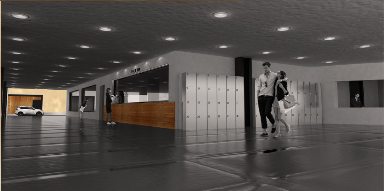 Interior pick-up zone designed for fast, seamless online-to-offline retail experiences.