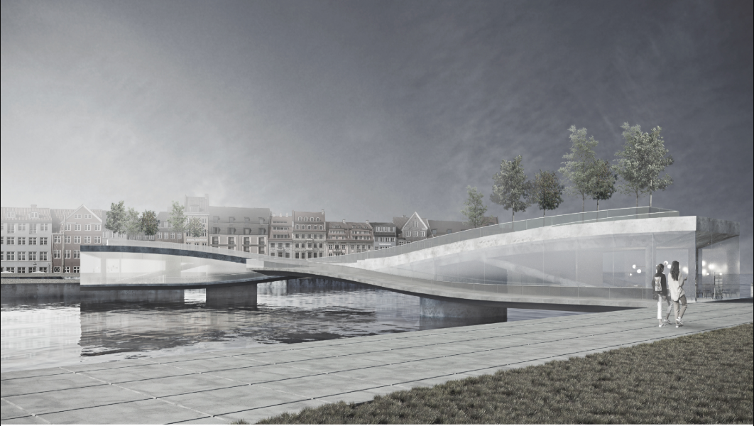The rotating bridge sections create a dynamic opening while maintaining a slender urban profile.