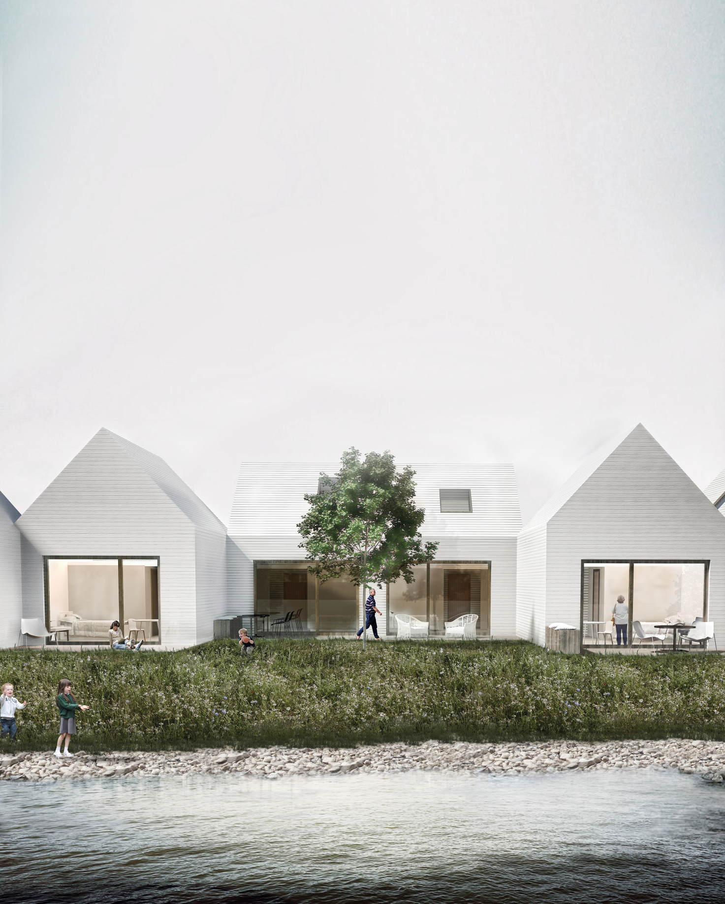 Waterfront residential units designed with domestic scale and openness to nature.