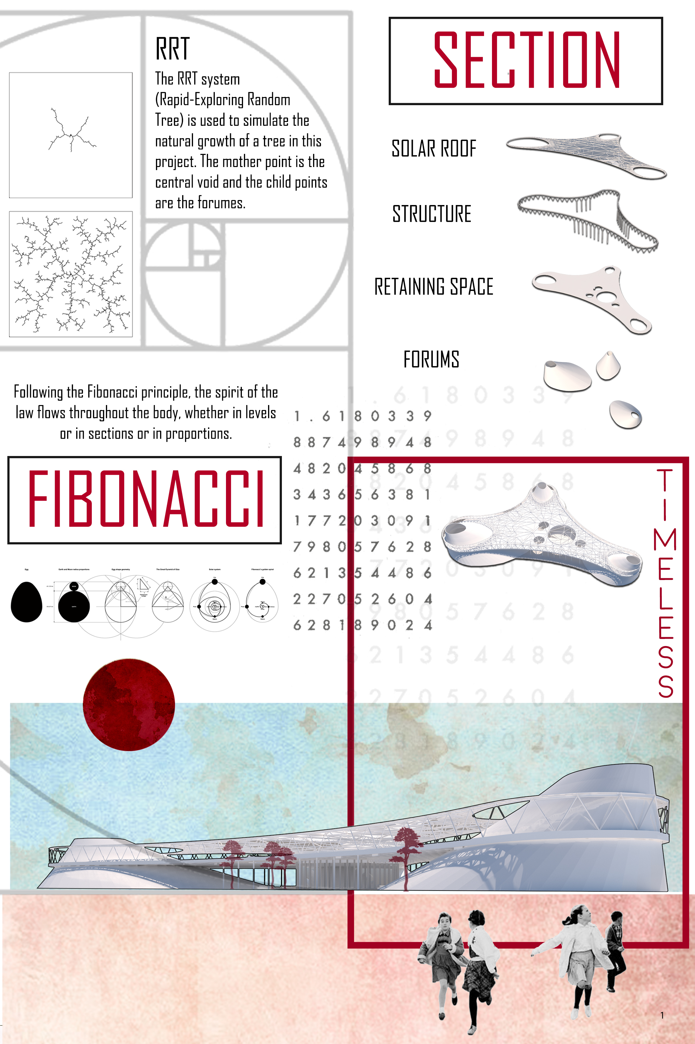 Fibonacci-driven form generation shaping the library’s organic structure.