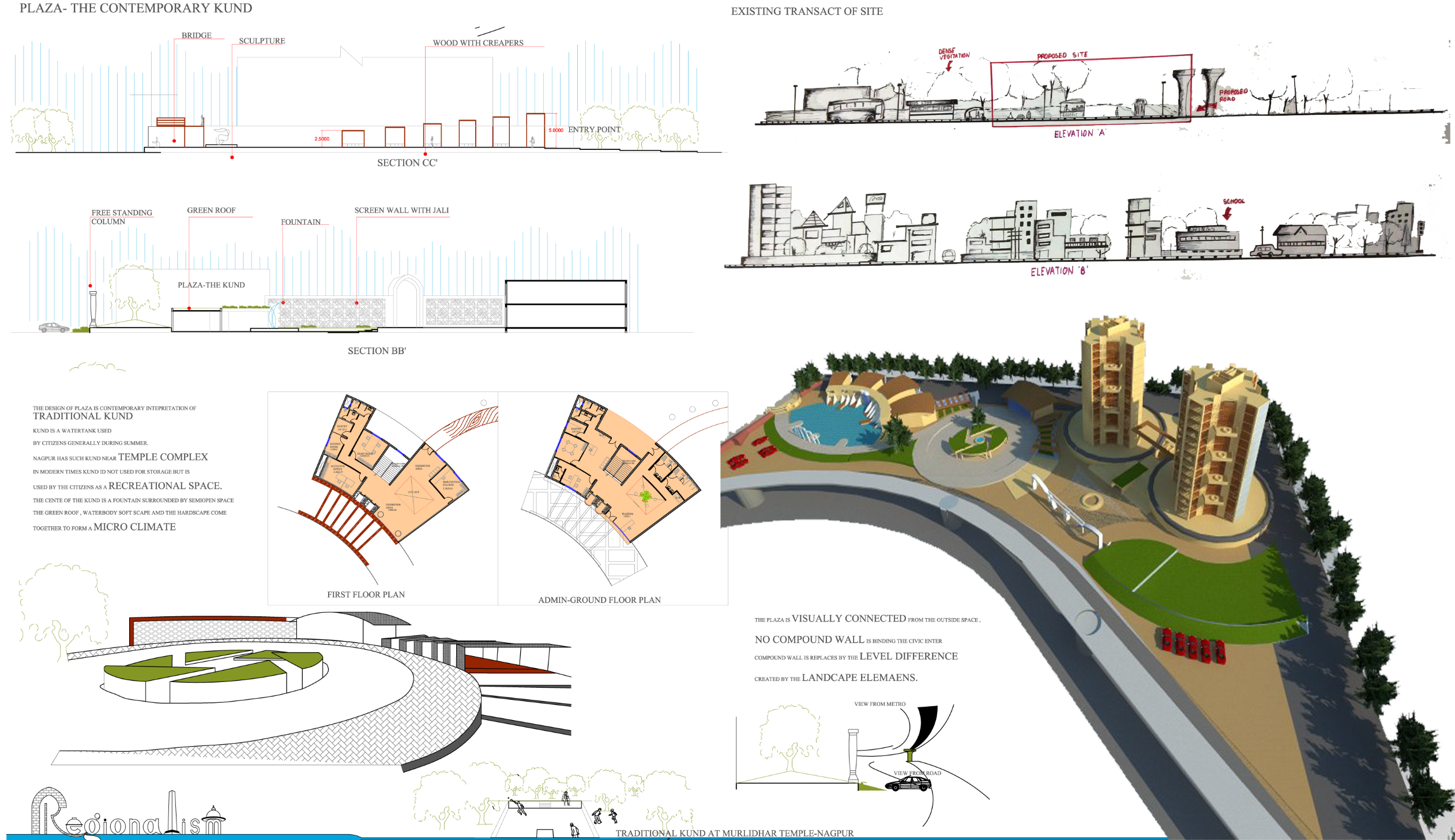Plaza as a contemporary Kund—reinterpreting traditional water systems into a civic microclimate.
