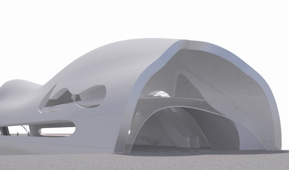 Organic façade geometry expressing nature-inspired parametric bridge architecture.