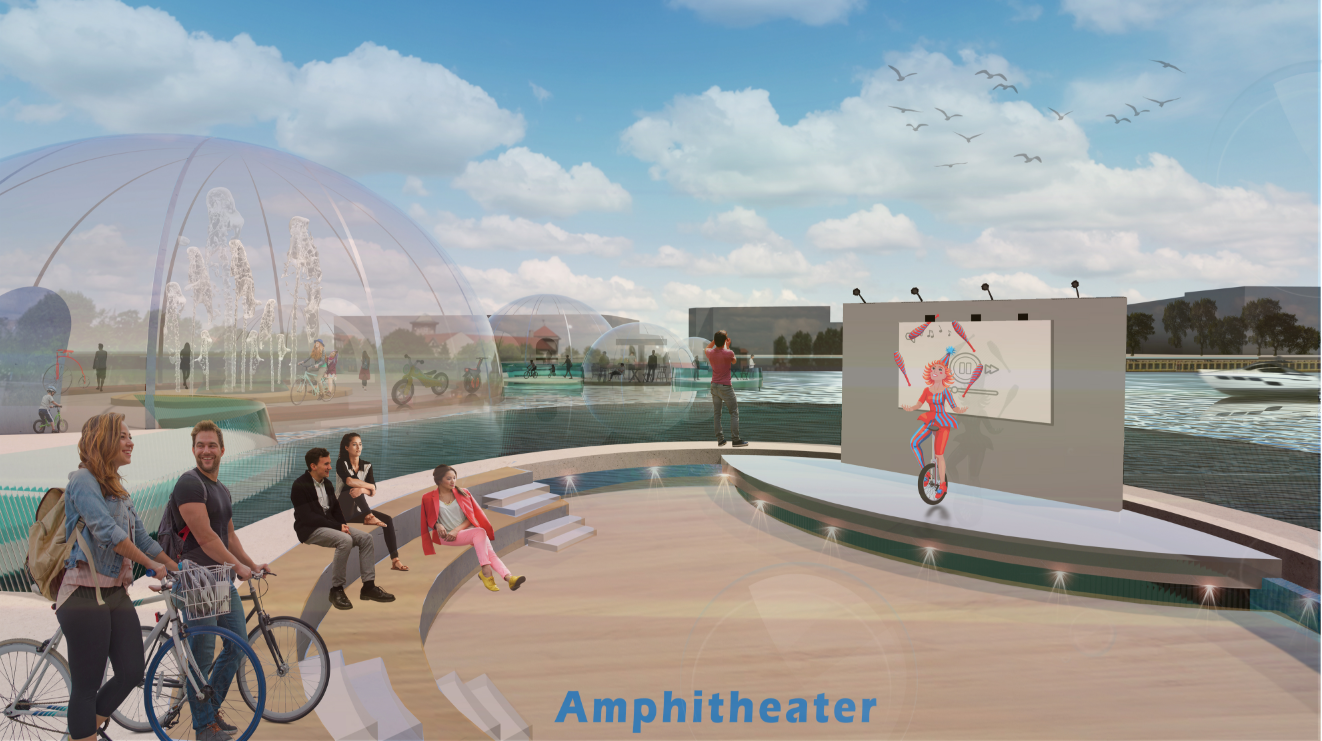 Amphitheater transforms the bridge into a vibrant cultural and social gathering space.