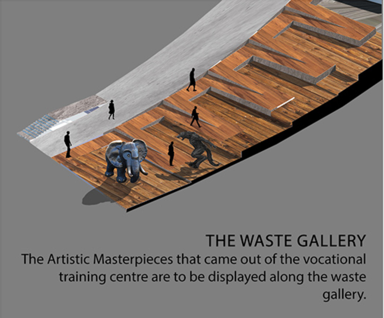 The Waste Gallery showcases upcycled art, turning discarded materials into cultural expression.