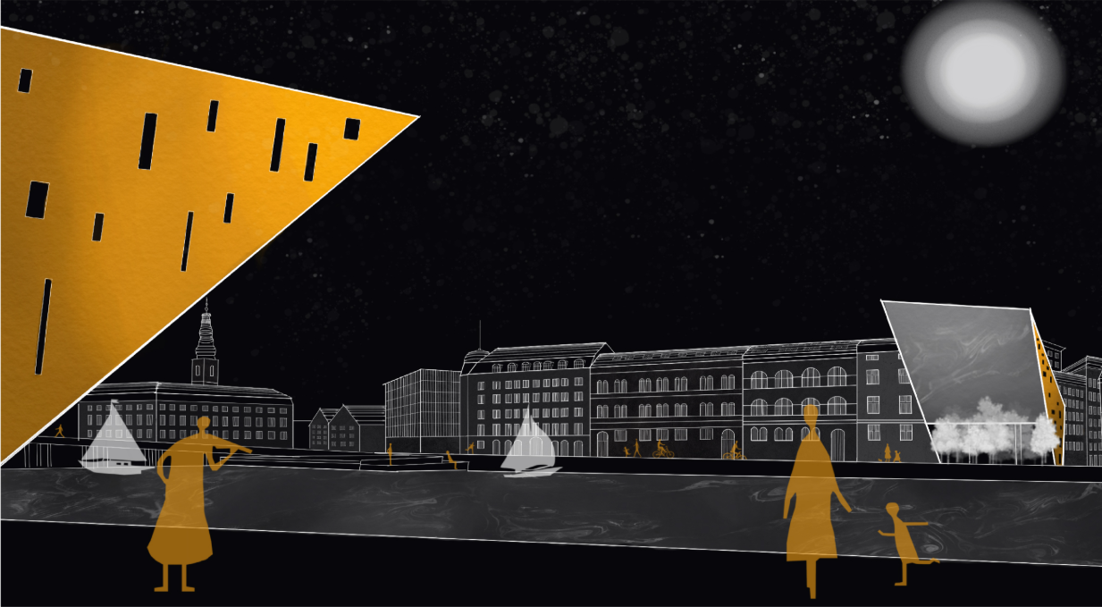  Waterfront view showing the dramatic inclined forms reshaping the urban skyline.