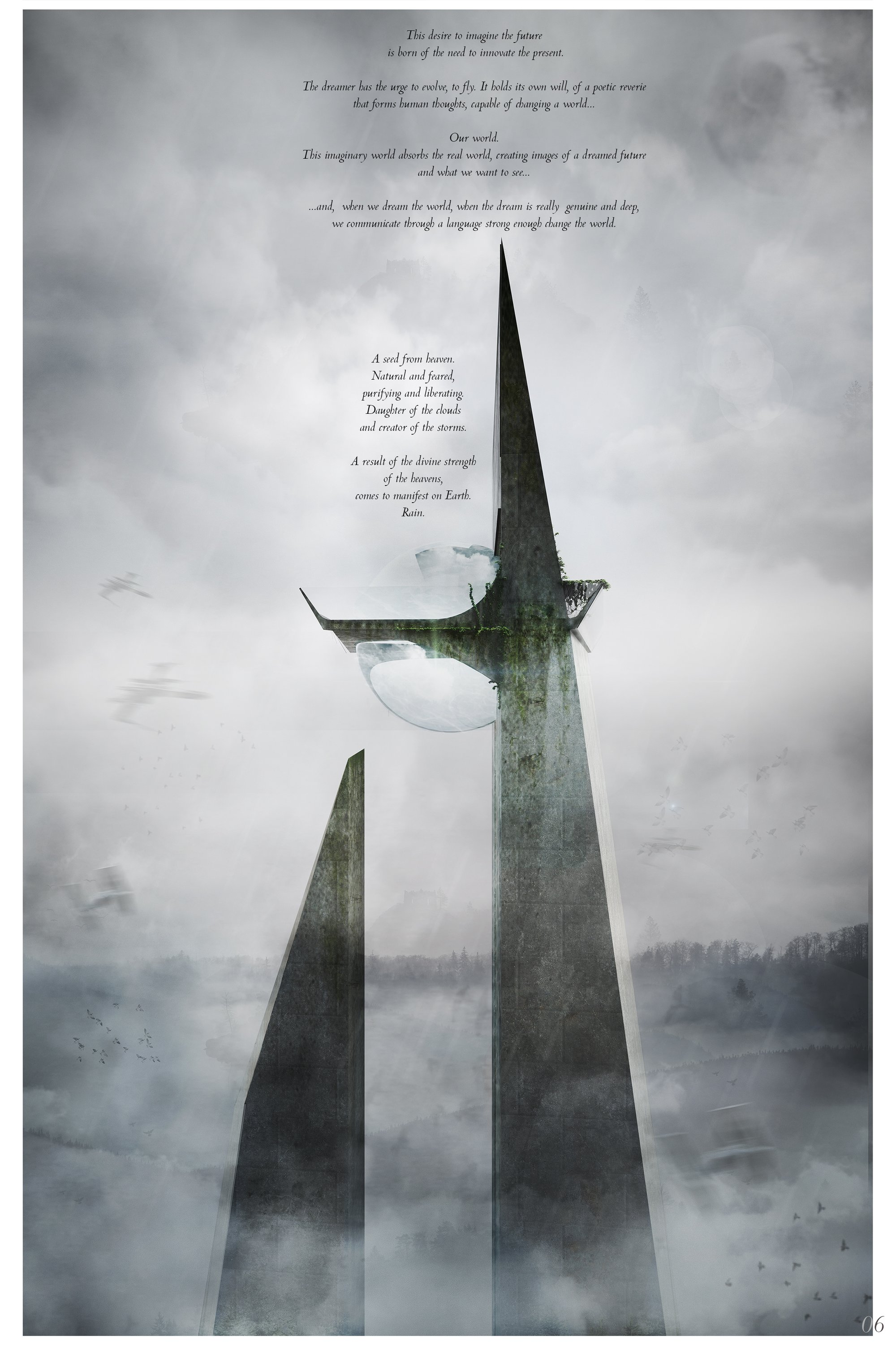 Vertical structures harvest, store, and release water to combat wildfires and restore balance.