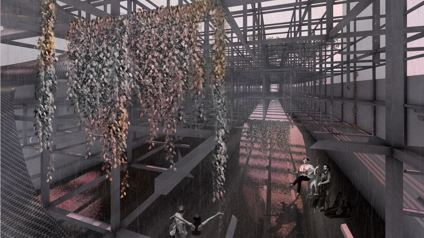 Multi-level circulation and organic insertions transform the rigid grid into a dynamic social and cultural corridor.