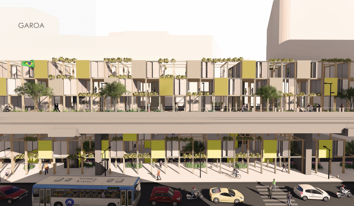 Modular parasitic housing integrated onto São Paulo’s Minhocão viaduct, activating infrastructure with adaptive urban living.
