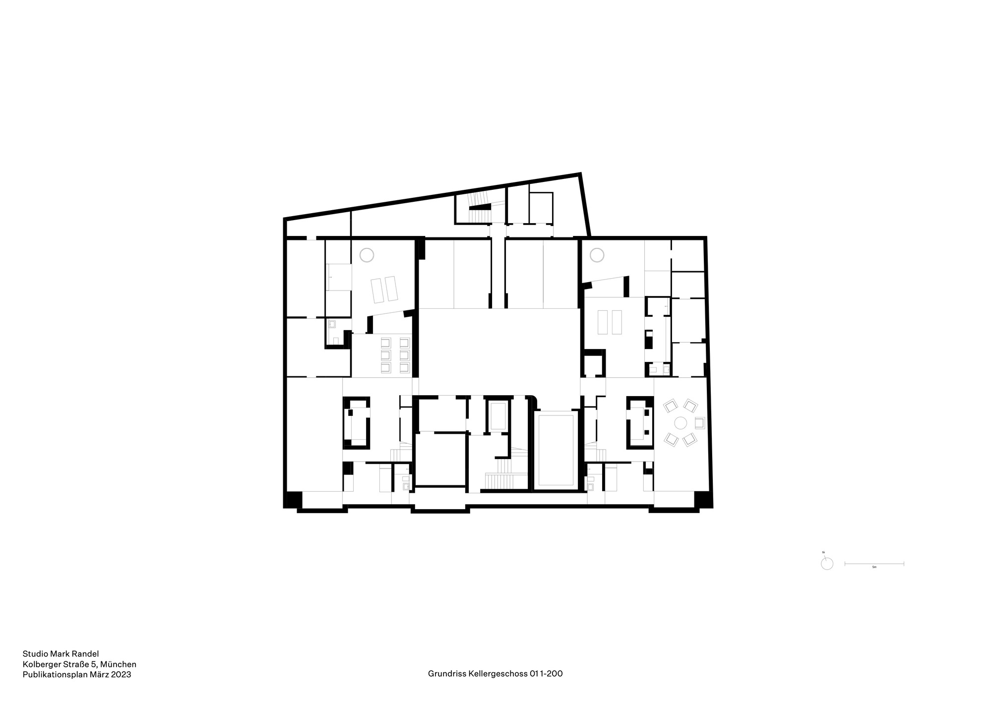 Floor plan drawing showing multiple residential units arranged around a central circulation core