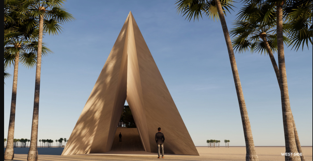 A sharply defined entry void guides visitors into a symbolic journey from past to future.
