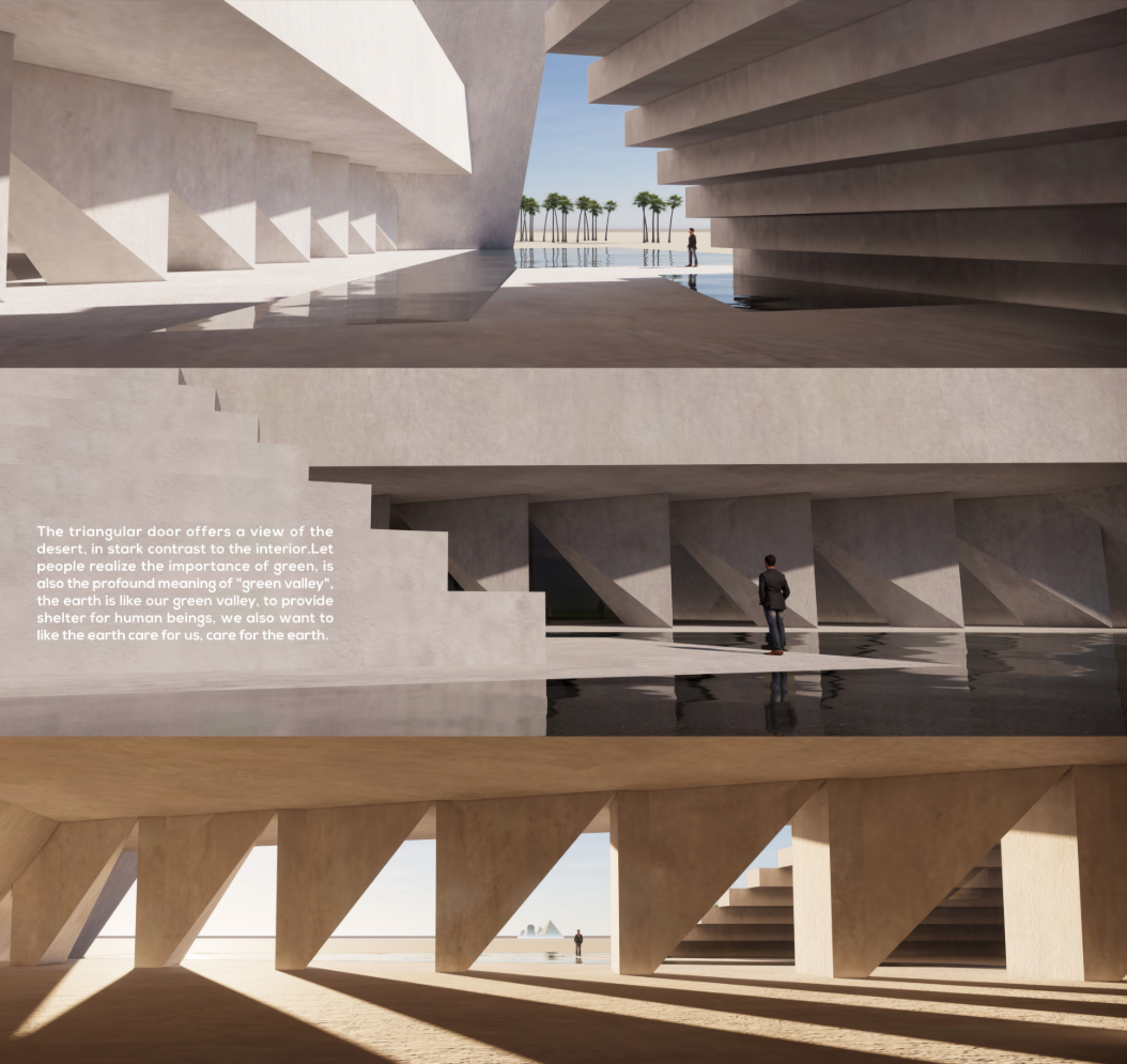 Substructure geometry and deep shadows emphasize tectonic clarity and the weight of monumentality.