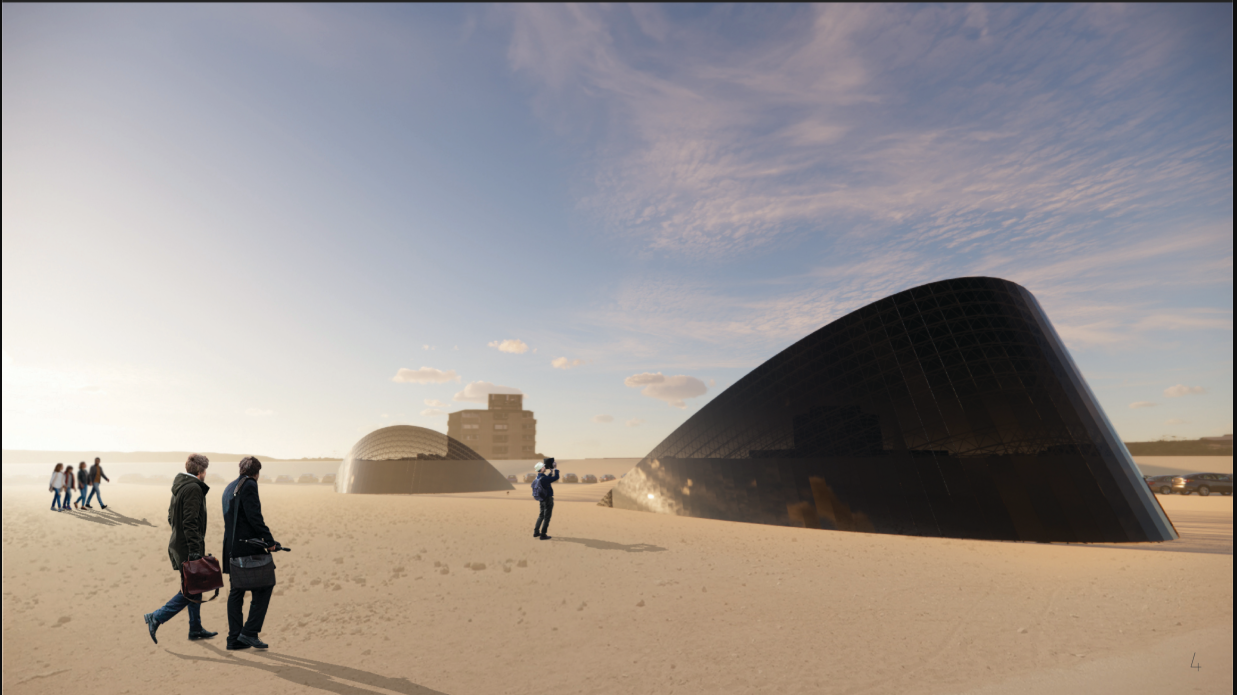 Desert context framing the monument as a symbol of environmental urgency