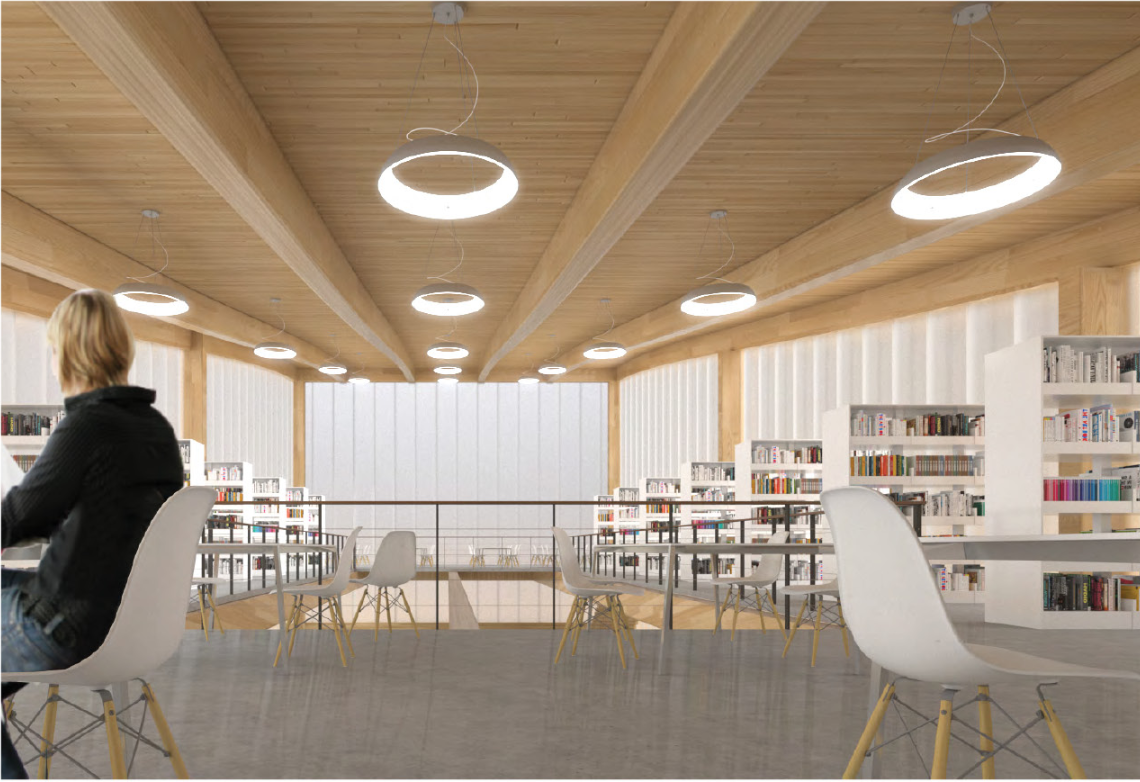 Learning and resource center interior, offering education spaces, study areas, and support programs for residents and the surrounding community.