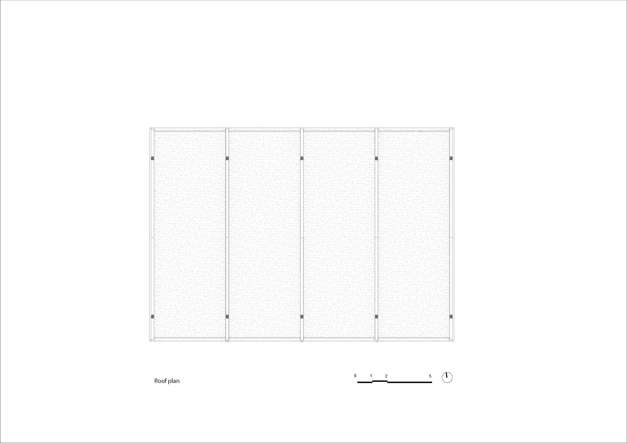 Roof plan showing four rectangular bays divided by structural columns