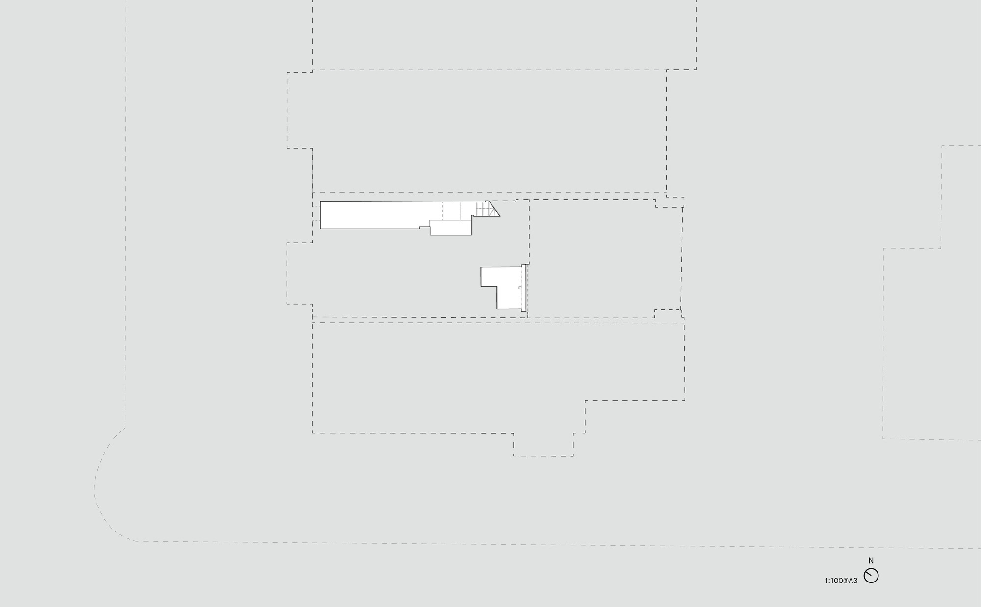 Floor plan drawing showing a small extension with triangular projection on an existing building footprint