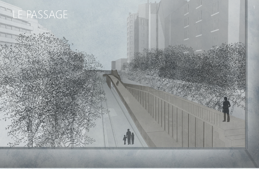 Linear footbridge intervention activates the abandoned railway corridor while preserving its historical structure.