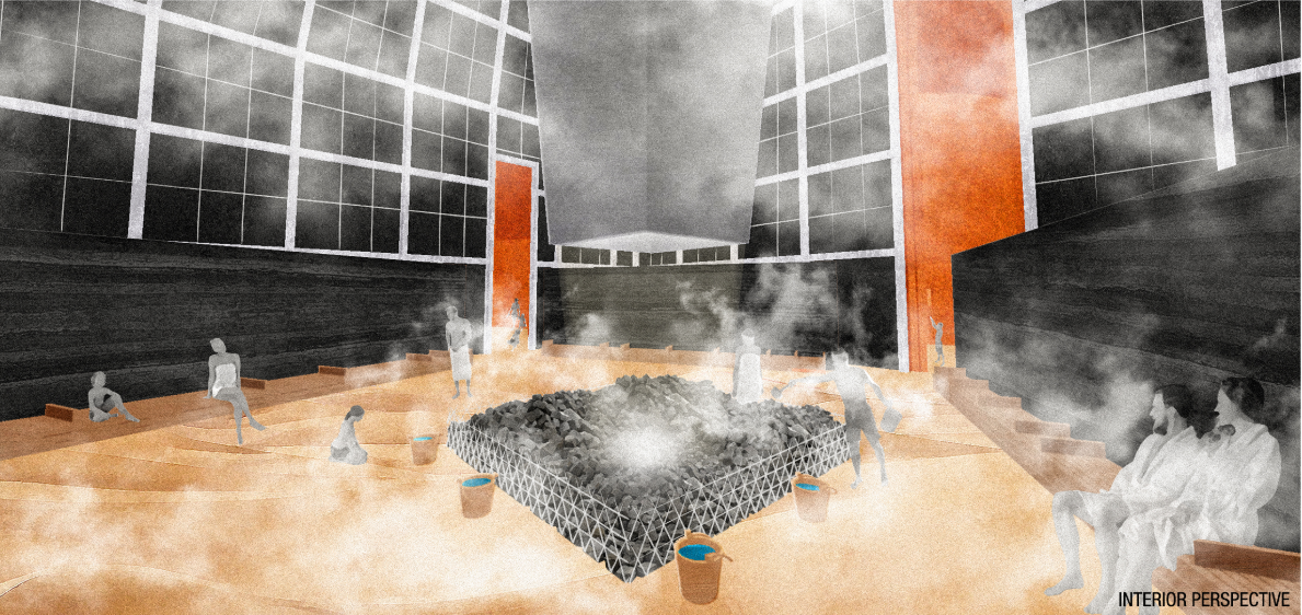 Human activity activates the architecture, where heat, water, and steam initiate a chain reaction of environmental change.