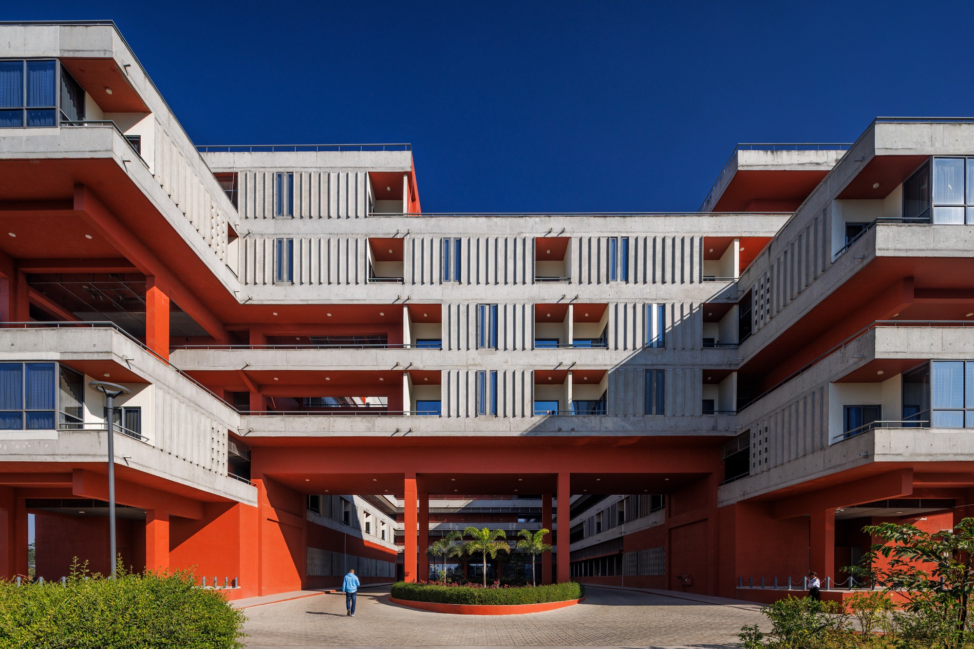Symmetrical view through one of the open ground-floor passages