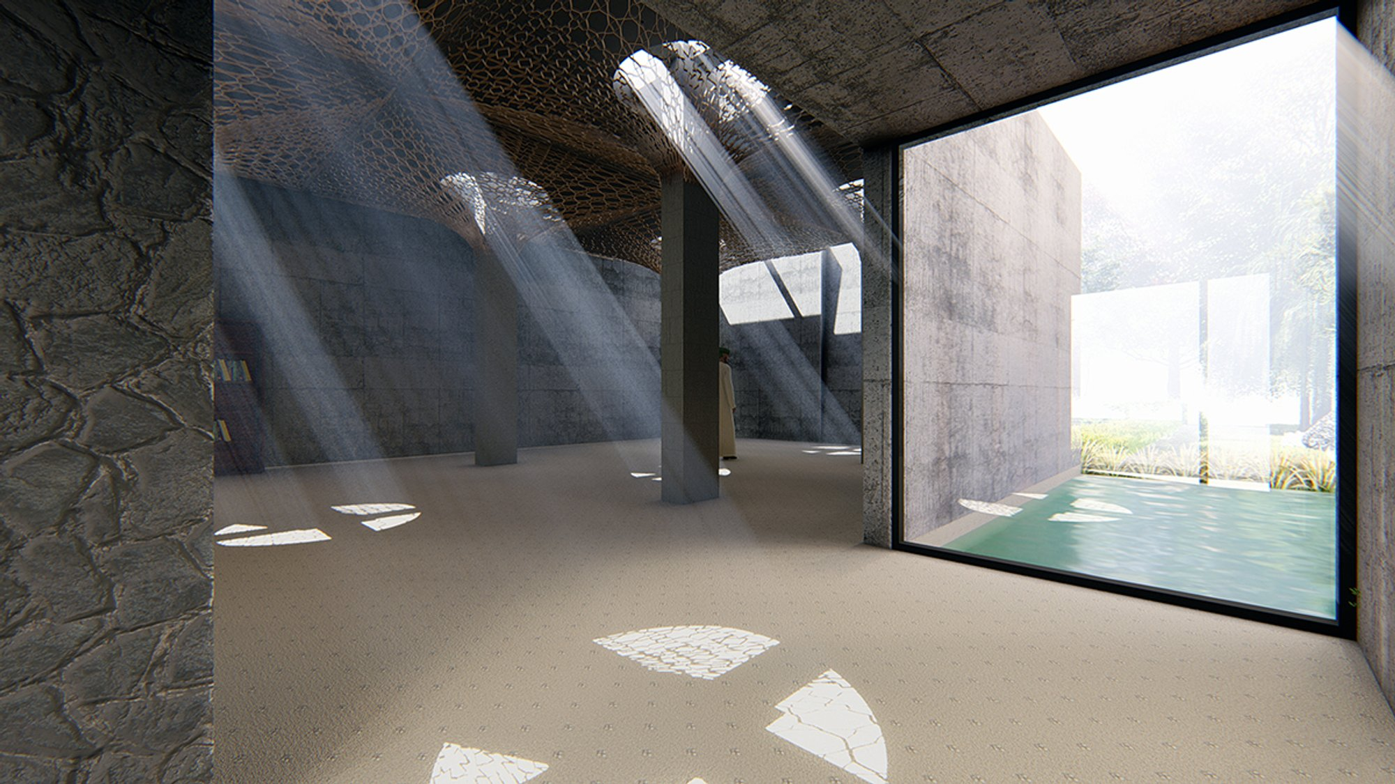 The play of light and shadow animates the space and activates the senses, In this way, an aspect of Islamic tradition is revealed through 21st-century technology.