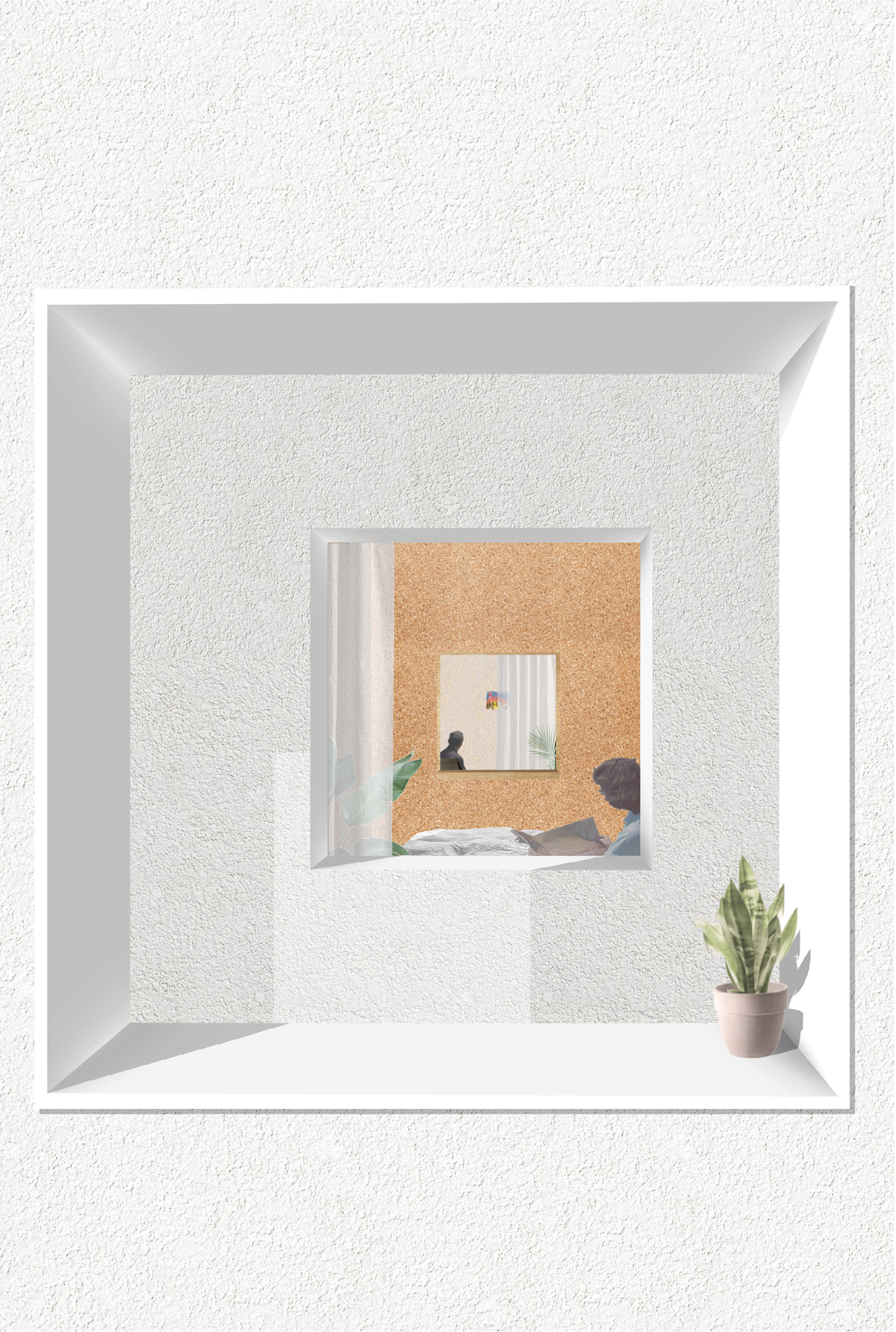 Framed thresholds creating layered visual connections across private and shared living spaces