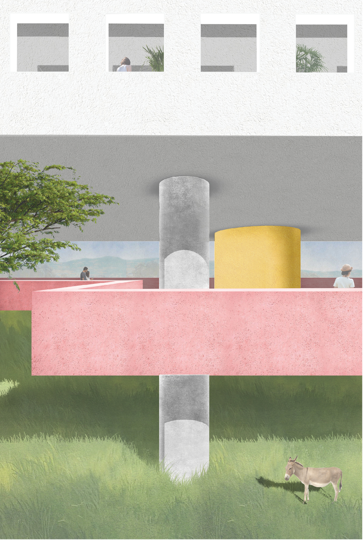 Public corridor activated with movement, services, and collective interaction