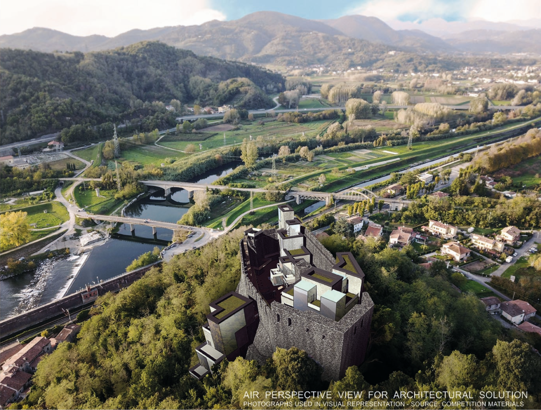 Adaptive reuse of Saint Paolino Fortress integrating contemporary volumes within historic Tuscan landscape