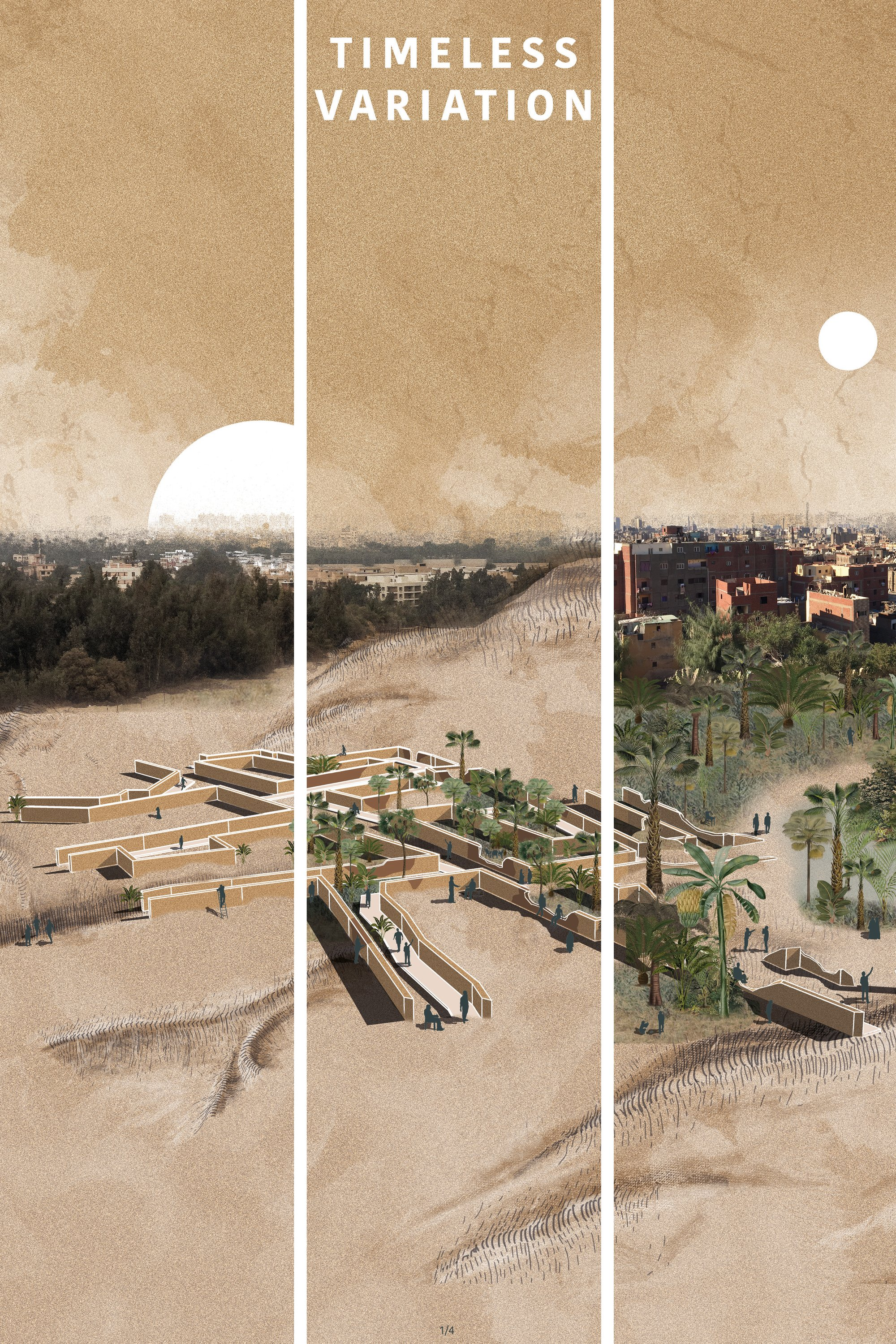 A desert-embedded memorial emerges, mapping memory through landscape and time.