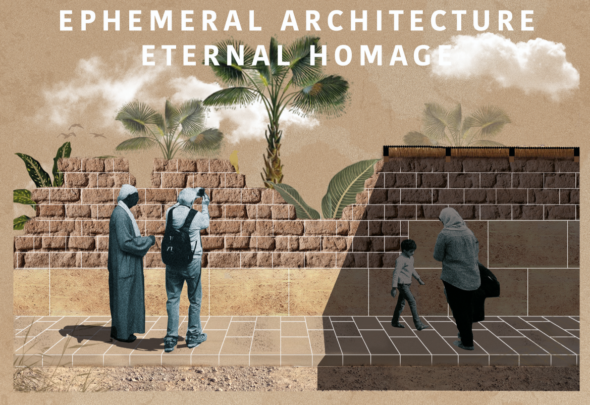 Ephemeral walls frame a sensory journey, where erosion and time shape the experience.