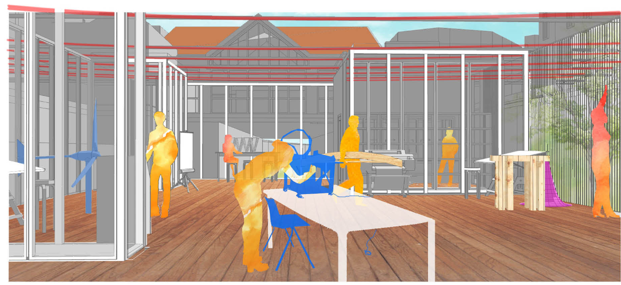  Concept evolution illustrating the suspended intervention above historic railway infrastructure.