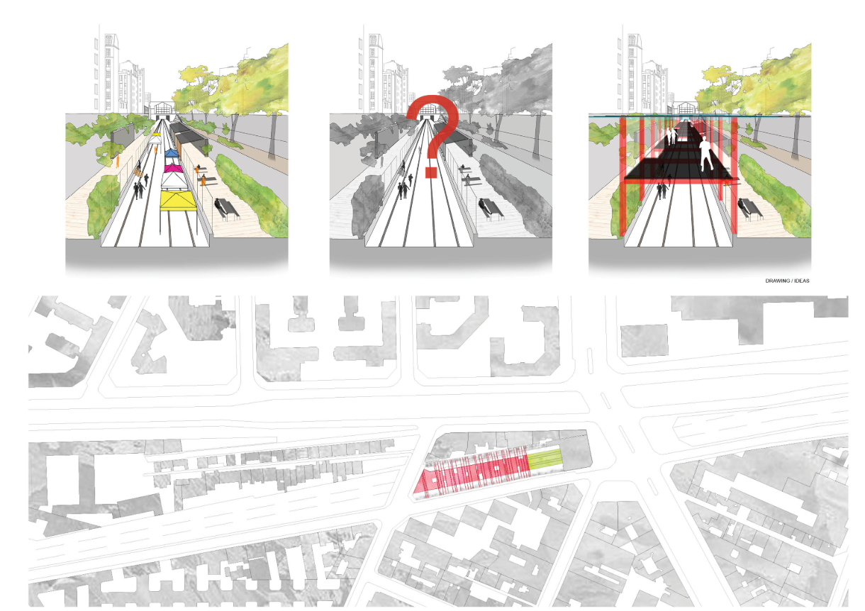  Urban plan highlighting the project’s integration within the existing Parisian fabric and railway corridor.