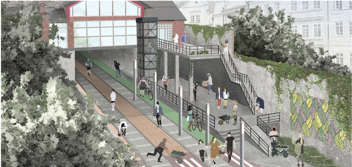 A reactivated railway corridor transforms into a layered public space, integrating movement, accessibility, and social interaction.