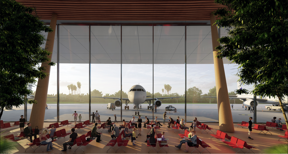 Interior concourse with biophilic design, enhancing comfort and travel experience