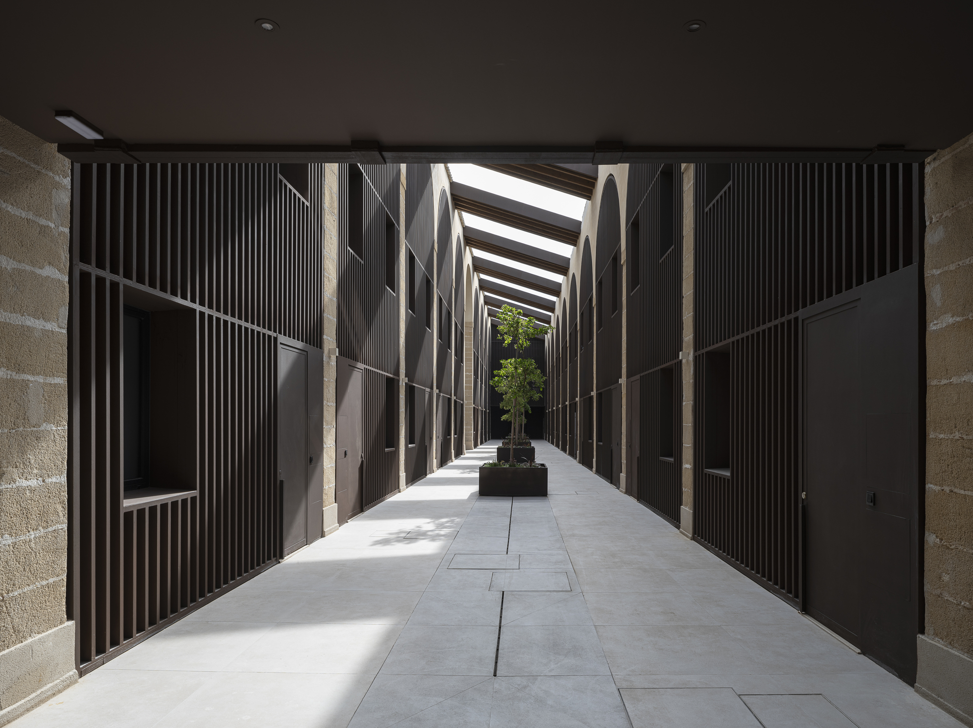 Covered passage running between the residential blocks