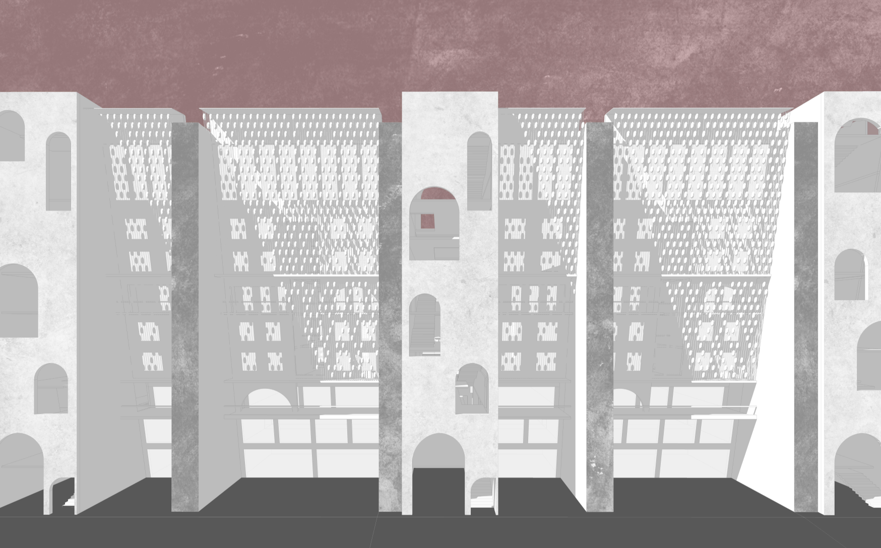 Facade study exploring light filtration and layered residential permeability