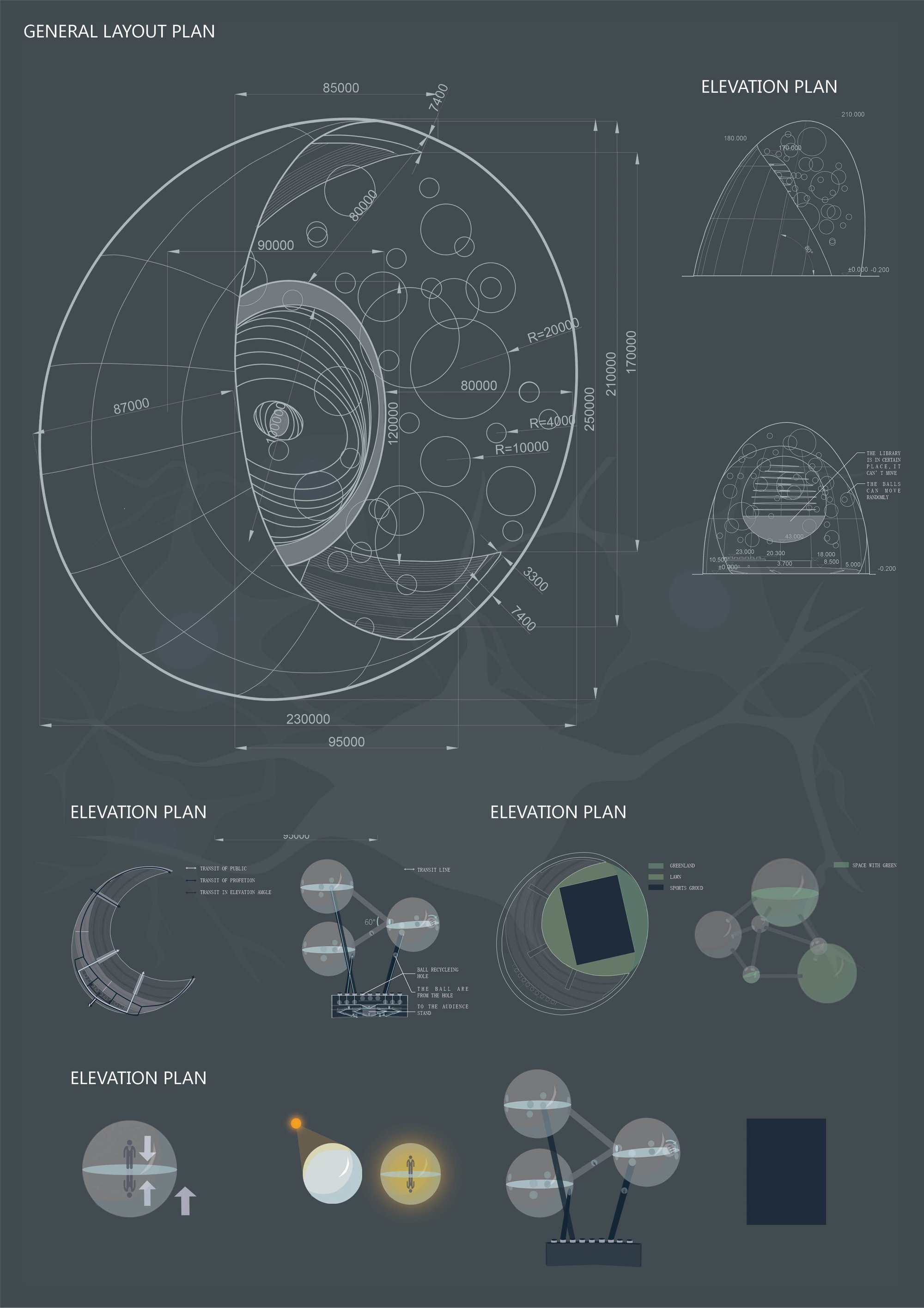 Concept evolution from data abstraction to spatial form in futuristic public architecture.