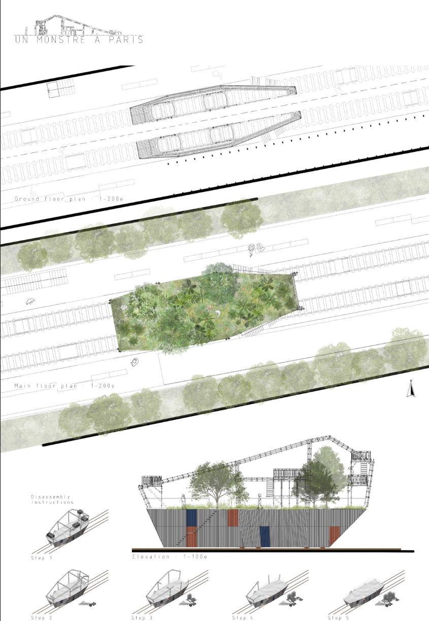 Parametric planning and sectional logic reveal a flexible system designed for mobility, reuse, and urban regeneration.