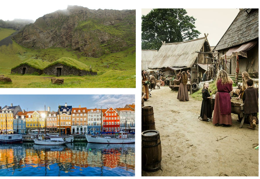 Visual references of Viking architecture and Copenhagen’s waterfront that inspired the bridge’s landscape form and cultural identity.