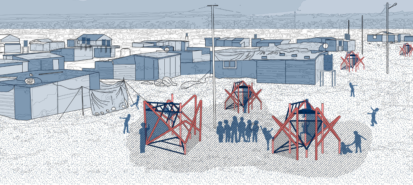 Clustered modular playground units fostering social interaction and shared play environments