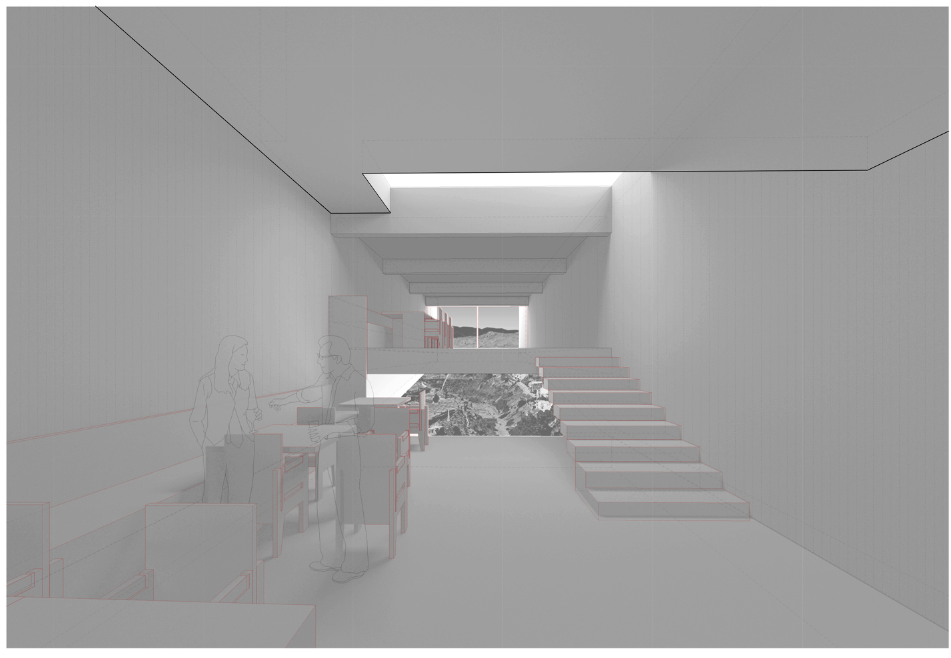 Interior sequence connecting light, movement, and landscape views.