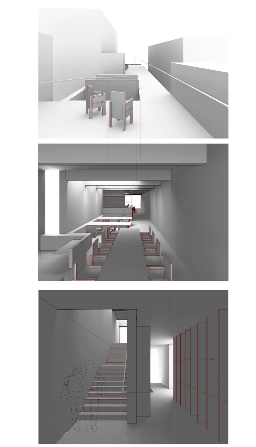 Library spaces designed as spatial transitions between city and ravine.