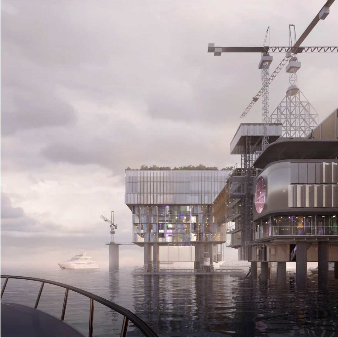 Industrial structures evolve into cultural infrastructure, merging marine context, adaptive reuse, and contemporary architectural living.
