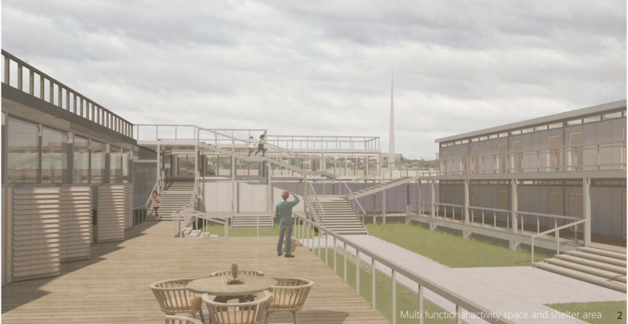 Flexible residential units designed for varying family sizes within modular refugee housing framework