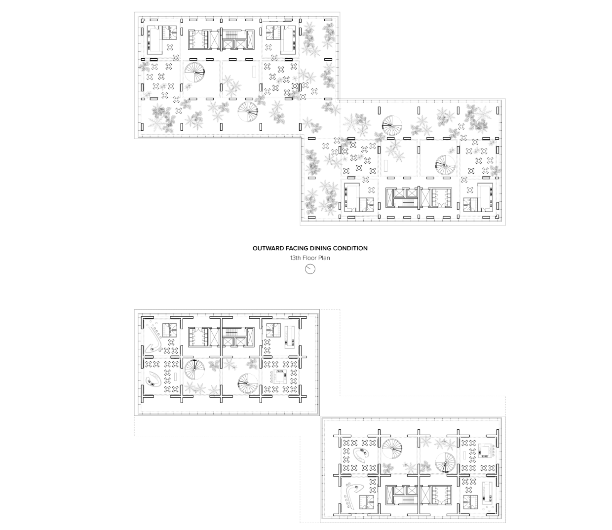 Flexible floor plans illustrating adaptive layouts across multiple dining typologies.