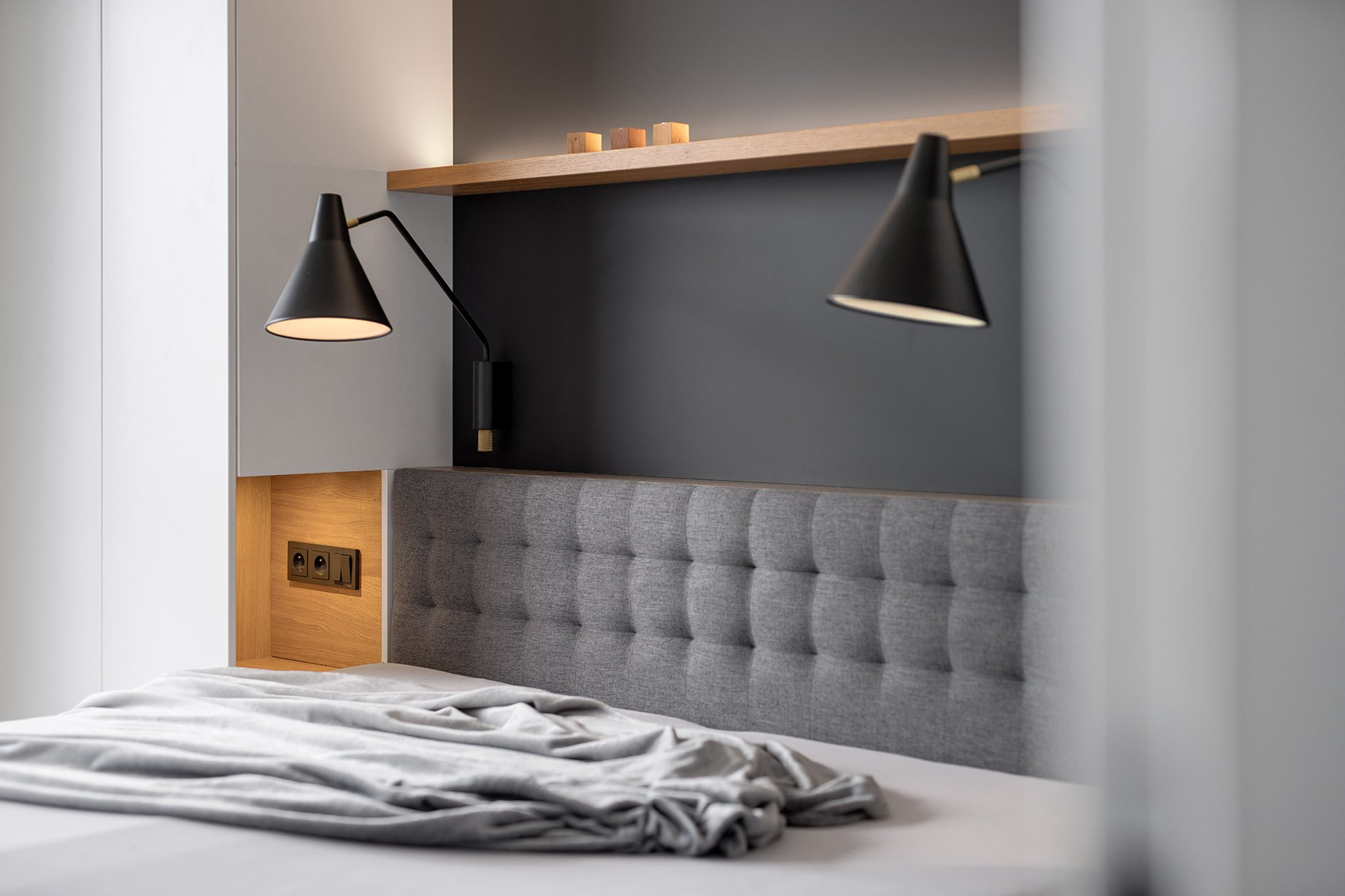Precision lighting enhances texture and depth in the sleeping space