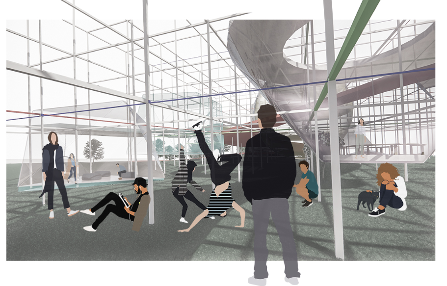 Interactive circulation pathway enabling movement, collaboration, and spatial adaptability in educational architecture