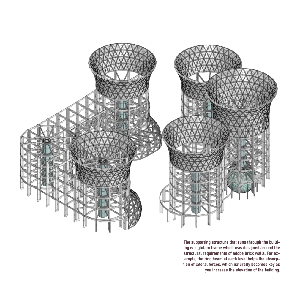 Parametric diagrid framework supporting earthen construction logic.